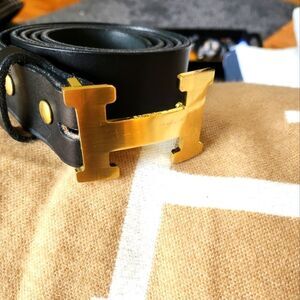 Hermes Goldtone Leather Belt